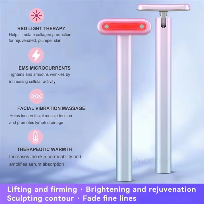 B51C 4-In-1 LED Red Light Therapy Facial Wand EMS Face Massager Skin Care Beauty Device