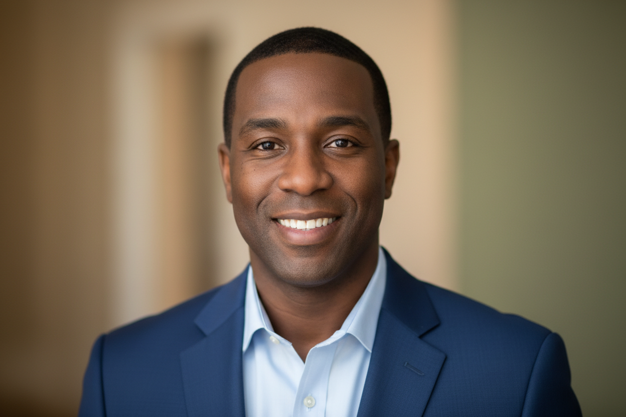 a headhsot profile picture of a 30 year old black man from the south. have his picture centered in the frame