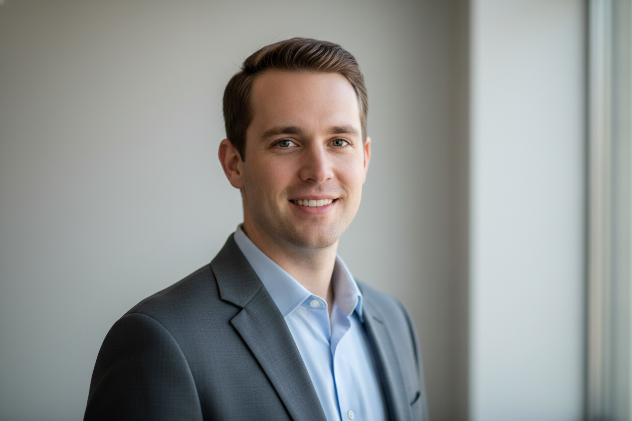 a headshot profile pic of a 30 year old white man