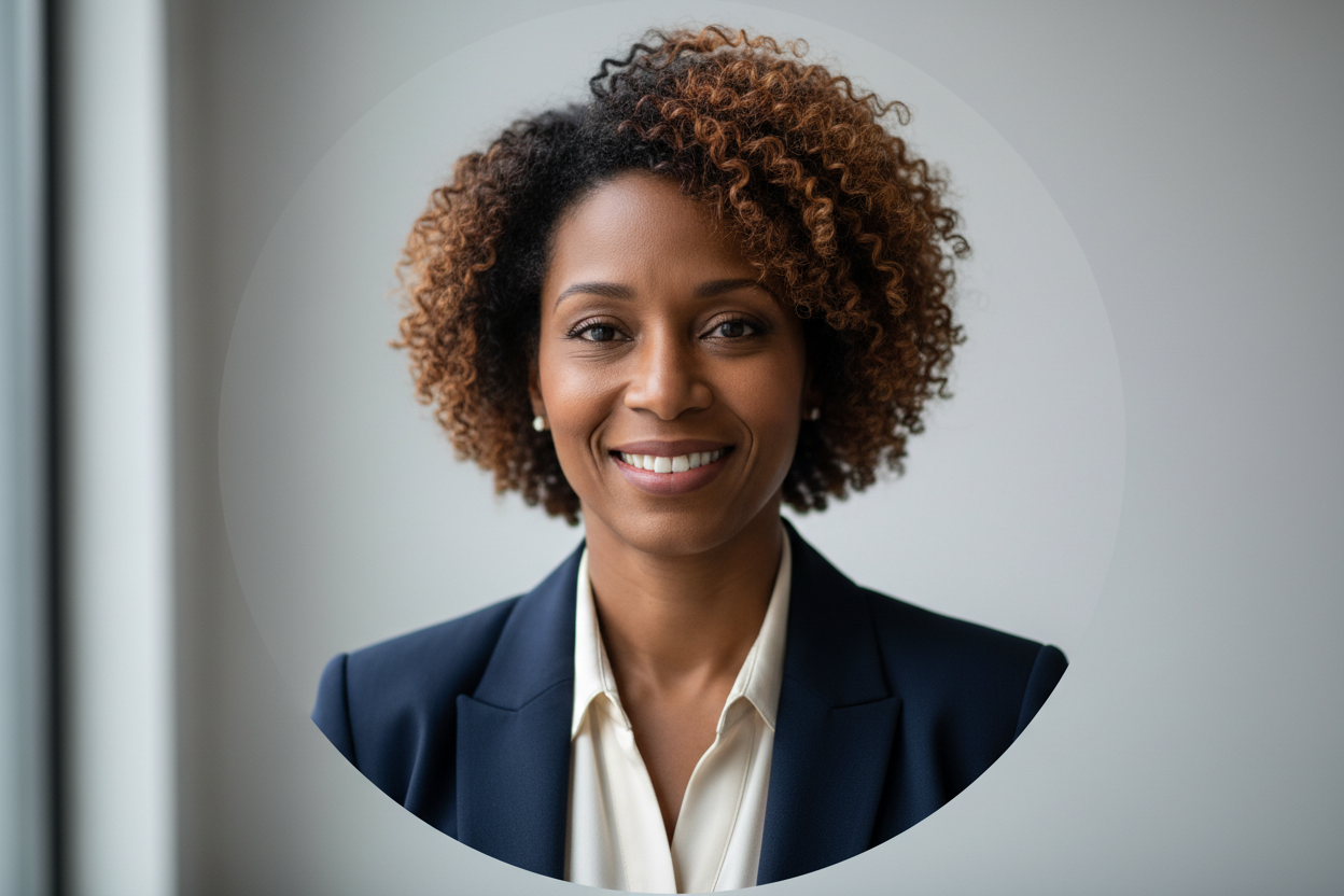 a headshot profile picture of a 40 year old black woman